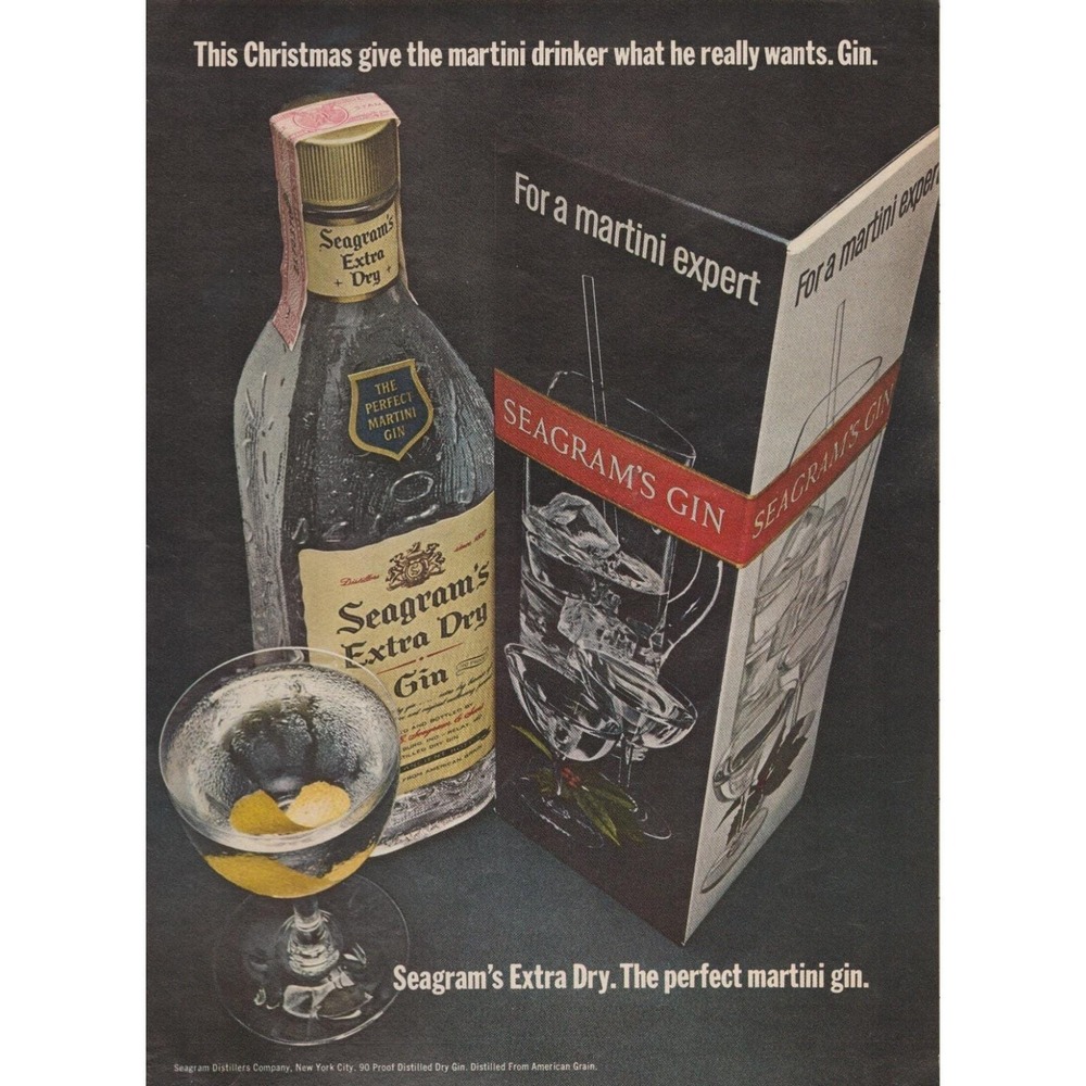 Vintage 1969 Seagram's Extra Dry Gin Print Ad Martini Expert Holiday Gift Set